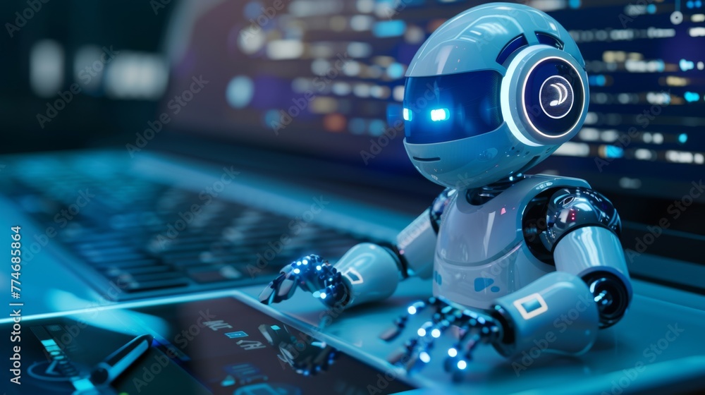Aufkleber robot sitting on top of a laptop computer