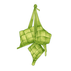 Watercolor illustration Hanging Ketupat in white background suitable for Eid Mubarak decoration illustration