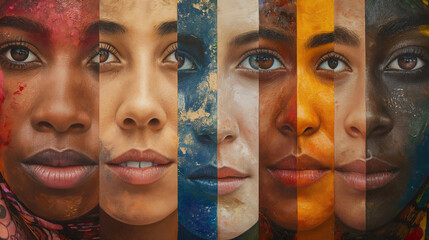 Obraz premium Draw faces from cultures around the world, emphasizing diversity in features, skin tones, and expressions.
