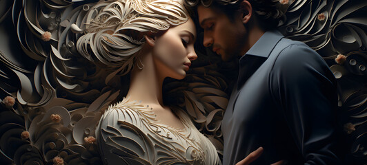 Obraz premium paper quilling young couple, ai generative