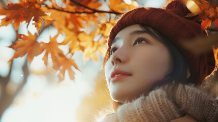 Young woman stretching and enjoying the early morning sun in a park. Beautiful simple AI generated image in 4K, unique.