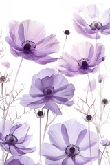 Purple flowers in soft watercolors stretch upward, a wallpaper breathing life into any room
