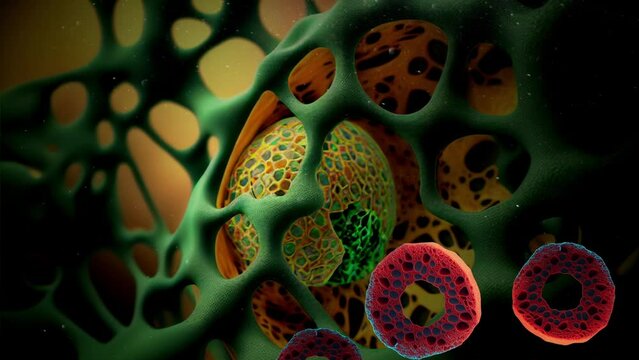 animation - osteoporosis human bone  spongy texture from normal to sick