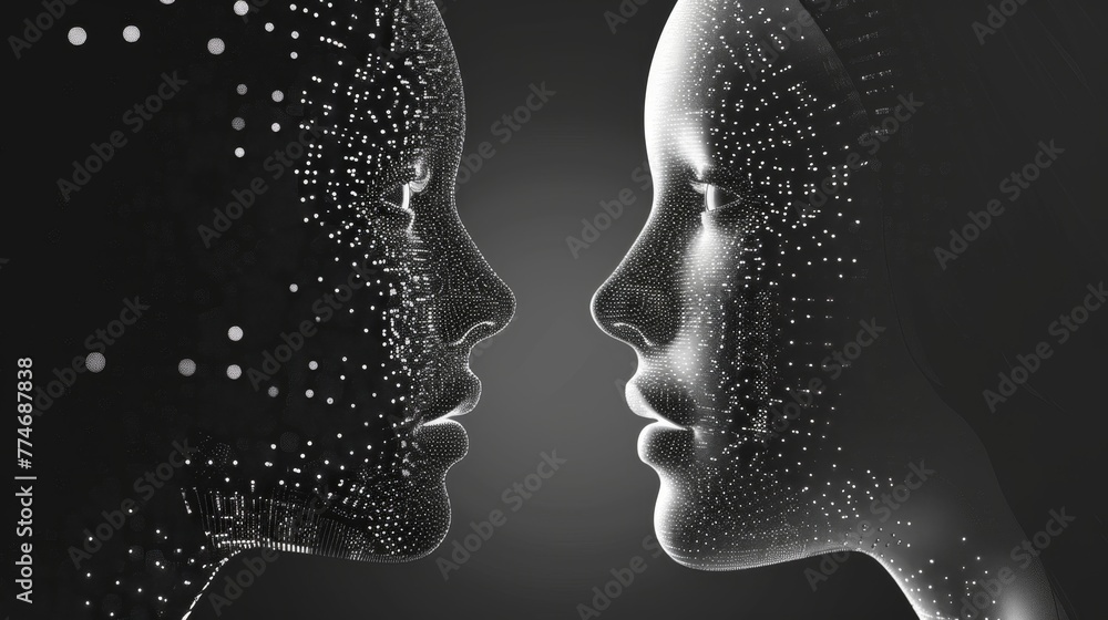 Poster Two Faces Displaying Dots Emanating