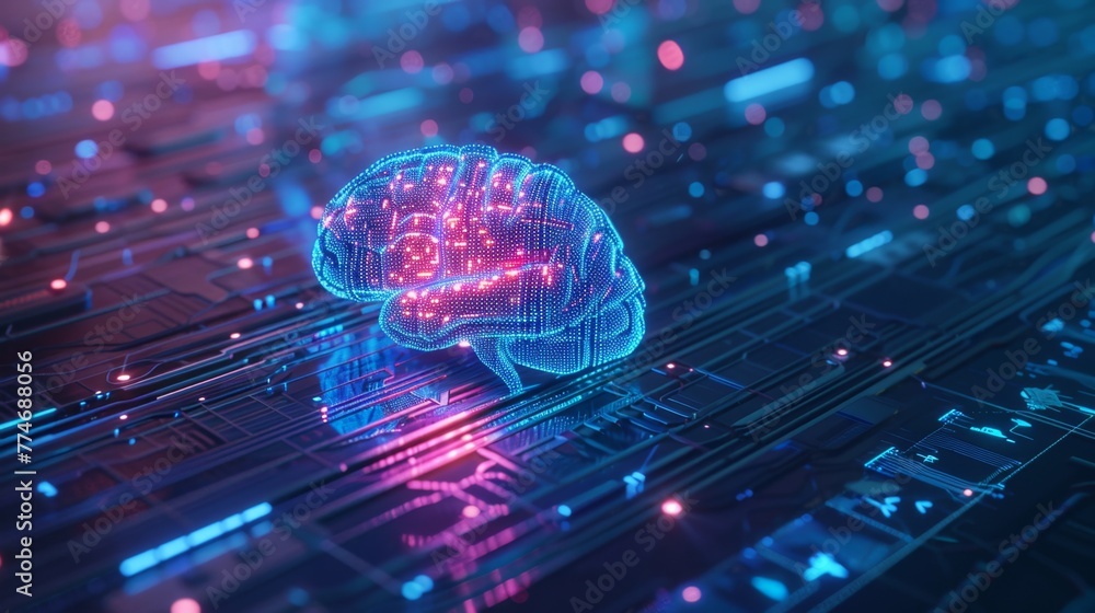 Poster Computer Circuit Board With Brain