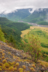View into the Valley at Mount St. Helens, Stratovolcano in Skamania County, Washington State
