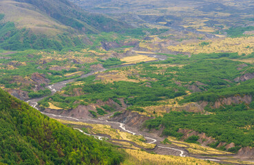 Naklejka premium View into the Valley at Mount St. Helens, Stratovolcano in Skamania County, Washington State