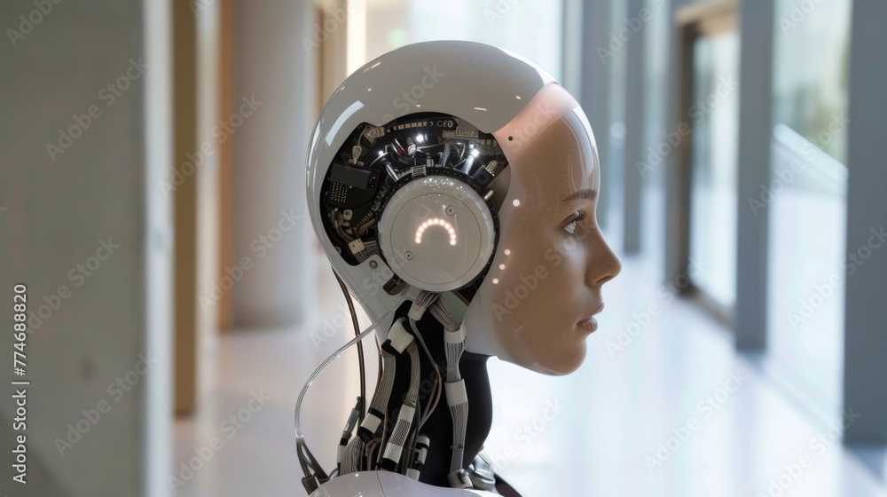 Poster Close-Up of an AI Robots Head Showing Internal Mechanisms