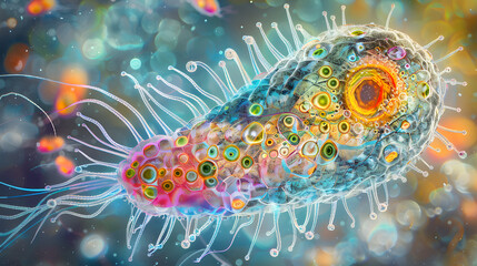 A highly detailed microscopic view of the Paramecium caudatum species of ciliated protozoan