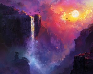 Nebula Nectar rivers run under Phoenix Feather falls - obrazy, fototapety, plakaty
