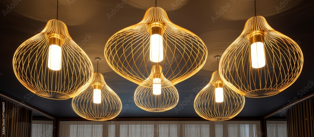 Poster bright and illuminating, a close-up view captures a light fixture with multiple lights shining brigh