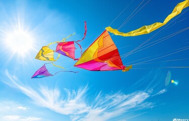 Bright kites soaring into the heavens