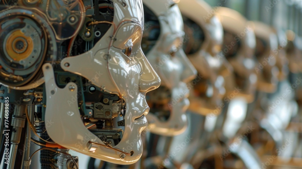 Aufkleber robotic heads in factory assembly line
