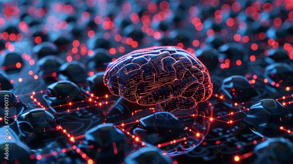 Poster Brain on Computer Abstract Backdrop