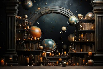 stylist and royal Astronomy concept backdrop, space for text, photographic