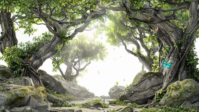 a highly detailed render of an enchanted forest seamless looping overlay 4k virtual video animation background