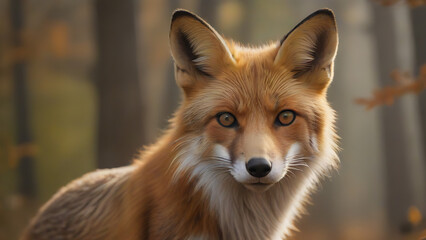 Intense Gaze: Close-Up of a Red Fox in Autumn