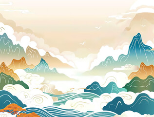 Fototapeta na wymiar mountains, clouds, illustration, background