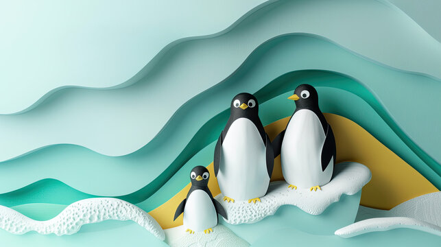 World penguin day April 25 , penguins wearing caps winter season suitable for web banner poster or card campaign  Penguin awareness day. World Penguin Day, Inscription, signed picture. Character