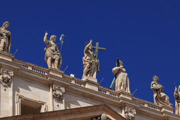 St. Peter's Basilica Roof Statues Close Up in Rome, Italy