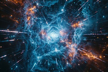 Naklejka na ściany i meble Big Bang and cosmic web in a virtual reality simulation, interactive and immersive, educational and futuristic setting , sci-fi tone, technology