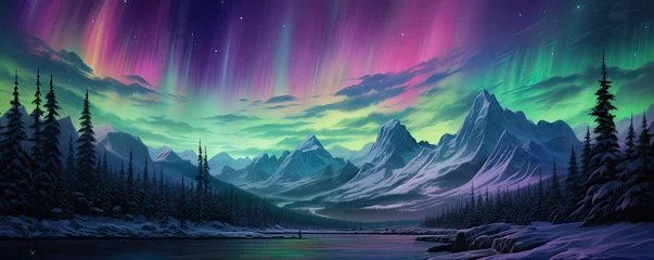Foto op Canvas Aurora borealis and high moutains © Alena