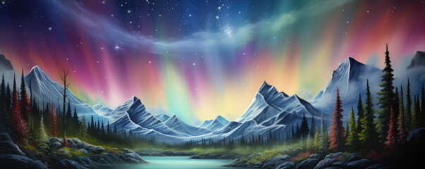 Fototapeta na wymiar Aurora borealis and high moutains