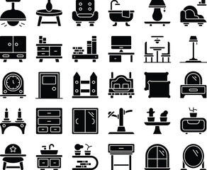 Furniture icon set fill illustration