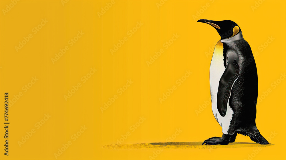 Wall mural 3d penguin on yellow background world penguin day april 25, penguin awareness day good for banner, p