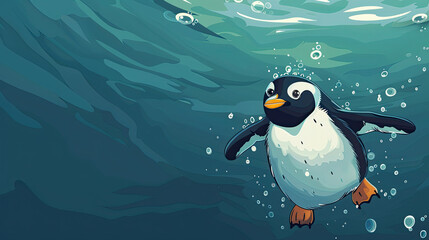 cartoon penguin underwater World penguin day April 25, Penguin Awareness Day Good for banner, poster, greeting card, party card, invitation, template, advertising, campaign, and social media.