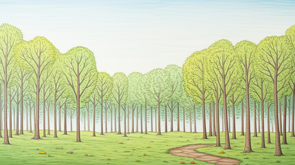 Obraz premium Cozy woodland clearing, watercolor, vibrant greens, low angle, sunbeam filters