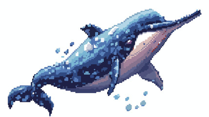Vector pixel art narwhale isolated cartoon flat vector