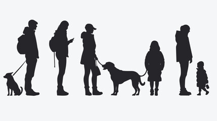 Silhouette of people with dog on a white background