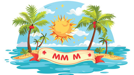 Fototapeta na wymiar Vector summer label with island tropical beach sun