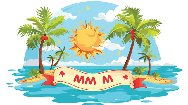 Vector summer label with island tropical beach sun