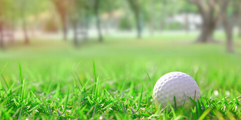 close up golf ball on fairway after tee- off