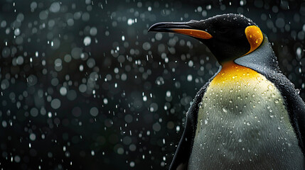 penguin in rain World penguin day April 25, Penguin Awareness Day Good for banner, poster, greeting card, party card, invitation, template, advertising, campaign, and social media.