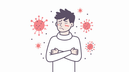 Virus concept cartoon man with fever icon over white background