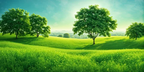 Foto auf Alu-Dibond Minimalist photography capturing a sunny summer landscape with lush green vegetation © karandaev