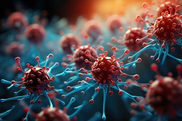 stylist and royal Measles virus. 3D illustration showing structure of measles virus with surface glycoprotein - obrazy, fototapety, plakaty