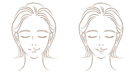 目を閉じた女性の顔アップのイラストセット　きれいめ手描き　線画のみ