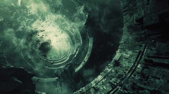 Interdimensional archaeologist, crossreality gear, ancient multiverse ruins illustration, mysterious and ancient interdimensional relics , sci-fi tone, technology