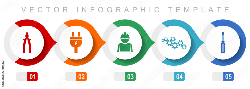 Aufkleber service flat design infographic template, miscellaneous symbols such as pliers, plug, engineer, gear