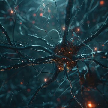 Neuron as a mafia boss, dark cinematic style, low key lighting, opulent environment , sci-fi tone, technology