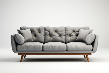 stylist and royal Modern scandinavian classic gray sofa with legs with pillows on isolated white background