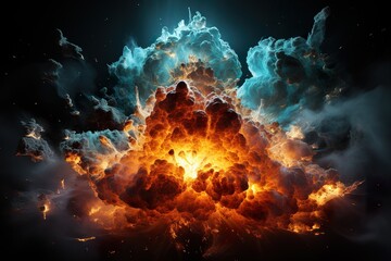 stylist and royal Nuclear fusion explosion flowing in explosive patterns on black isolated background - obrazy, fototapety, plakaty