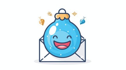 With envelope Happy face blue christmas bulb mascot 