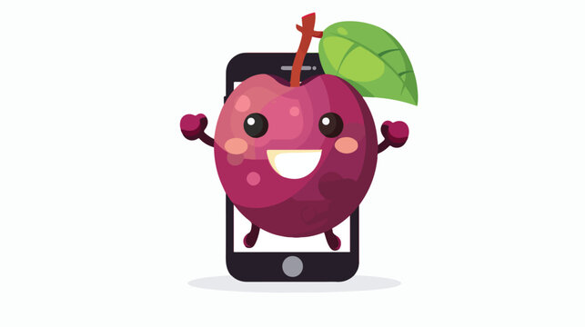 With phone character sweet mangosteen isolated on cart