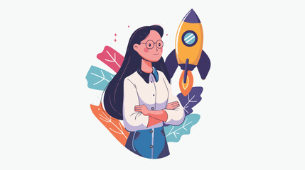 Woman with rocket design Start up plan idea strategy 