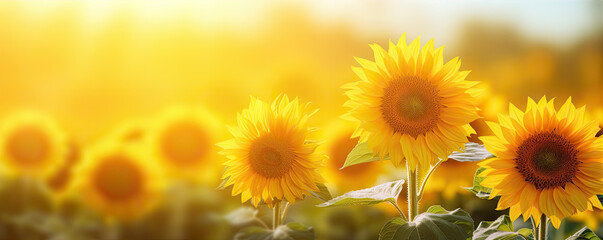 Fototapeta premium Yellow sunflower against sunflowers background.